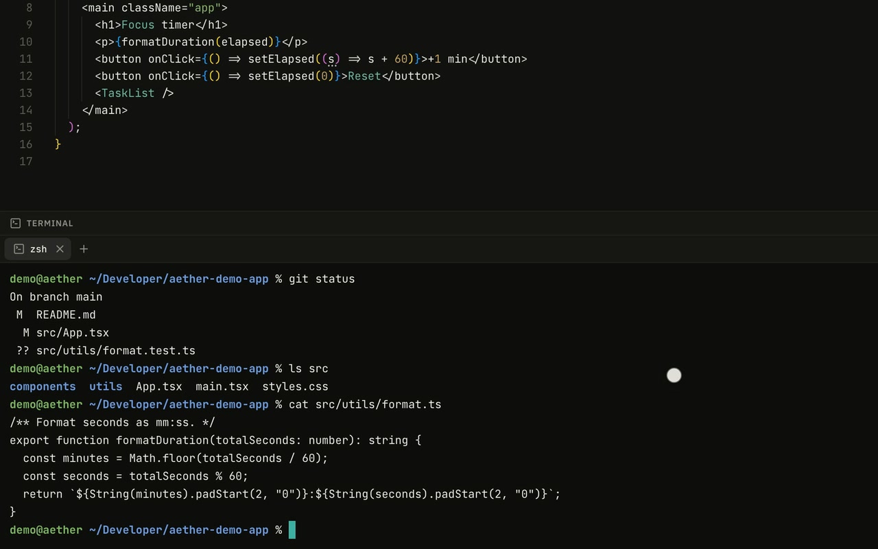 The IDE with the file tree, Monaco editor and source control